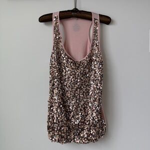 Vintage Sequin Embellished Pink Tank Top